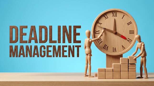 Two figures managing a giant clock for deadline work illustration
