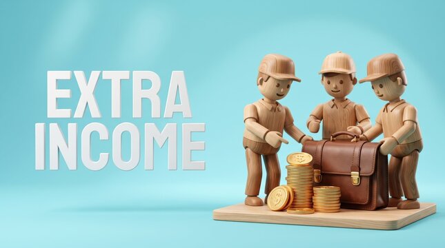 Three cartoon miners discussing extra income with gold