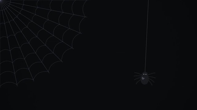 Dark spider web animation with spider dangling from a thread, eerie motion graphic for Halloween and spooky season video projects.