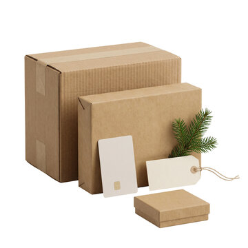 Eco-Friendly Packaging with Cardboard Boxes, Tags, and Pine Branch