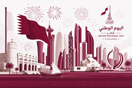Qatar National Day Doha Skyline Flag Fireworks Fort Dhow Celebration