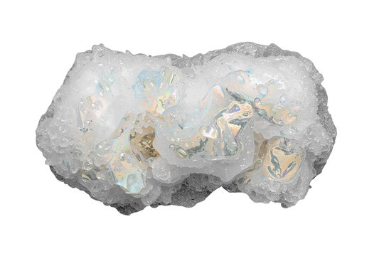 Iridescent white crystal geode cluster