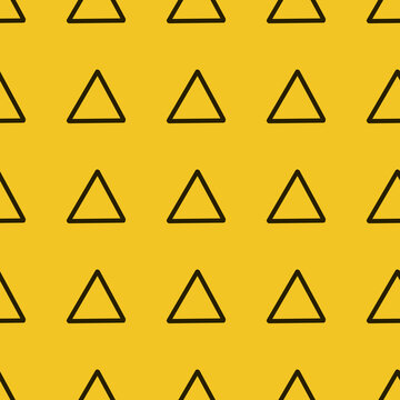 seamless geometric pattern featuring black outline triangles arranged in a grid against a yellow background. simple element design. 