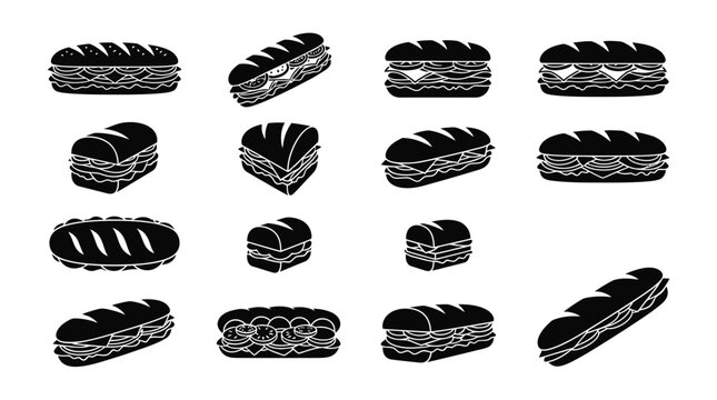 Bakery bread loaves icon set with copy space for food branding and packaging design