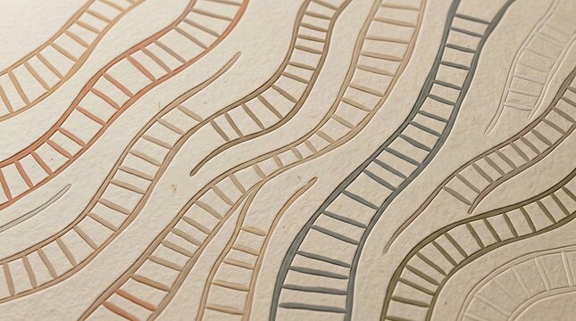Wavy, textured lines resembling abstract pathways or tracks in varying earthy tones on a light background.