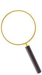 An illustration of a handheld magnifying glass on a transparent background, featuring the lens holder—the frame (or rim) — and the handle itself. © Alexander Sulghin