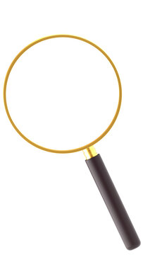 An illustration of a handheld magnifying glass on a transparent background, featuring the lens holder&mdash;the frame (or rim) &mdash; and the handle itself.