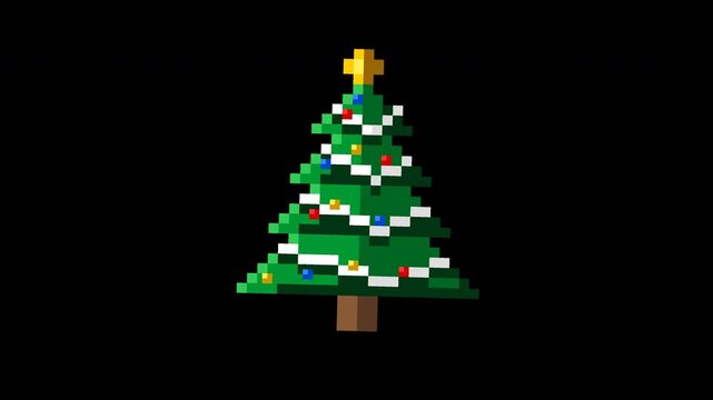 High detail pixel art Christmas tree with distinct multi-tiered layers, perfectly smooth shading, and an elegantly draped white garland. Features perfectly swooping garland curves, continuous cascadin