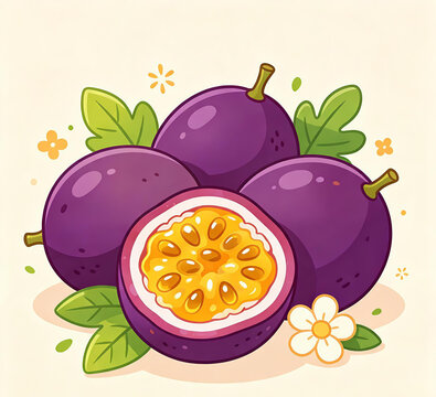 Fresh Passion Fruit Tropical Fruit Flat Illustration