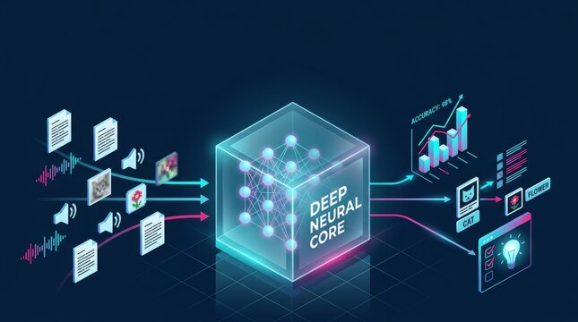 Deep Learning Data Processing And Artificial Intelligence Concept Illustration.