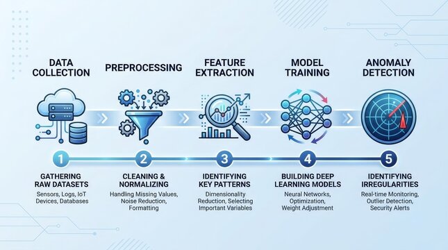 Machine Learning Data Processing Workflow Infographics Concepts.