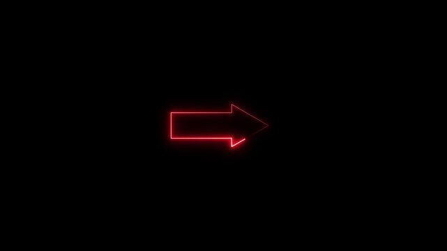 Glowing red neon right arrow on a black background, representing direction, navigation, movement, progress, forward action, and digital interface controls.