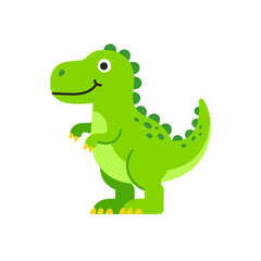 Obraz premium Cute green cartoon t-rex dinosaur standing on white background