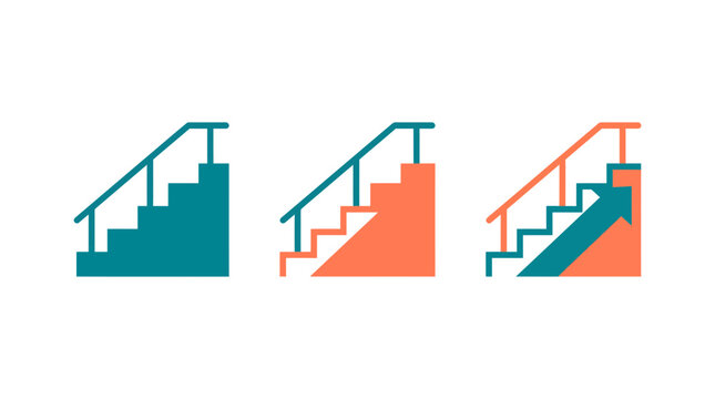 Growth progression represented by ascending staircases.