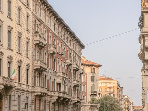 Street view of downtown in Milan, italy.
