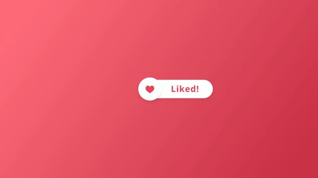 Liked heart button pop up animation on a coral background, social media like notification loop