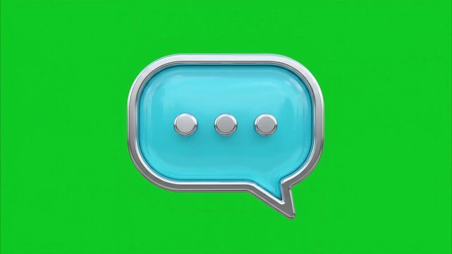 3D Glossy Blue Speech Bubble with Silver Metallic Frame Isolated on Green Screen Background for Communication and Messaging Concepts