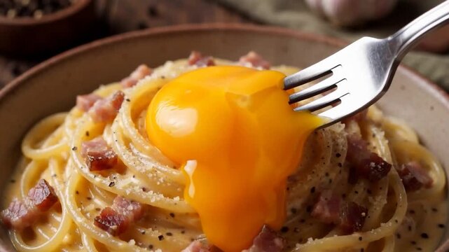 Egg Yolk Breaking Over Carbonara