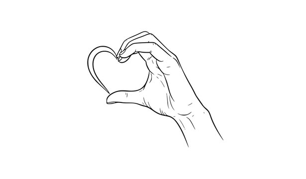 Hand Making Half Heart Gesture Minimal Outline Vector Illustration