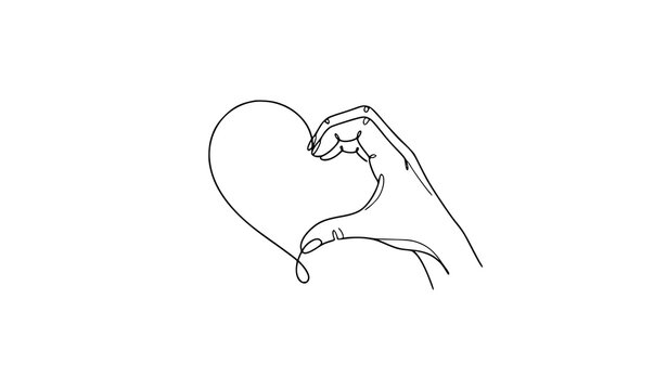 Elegant Half Heart Hand Gesture Hand Drawn Line Art Vector