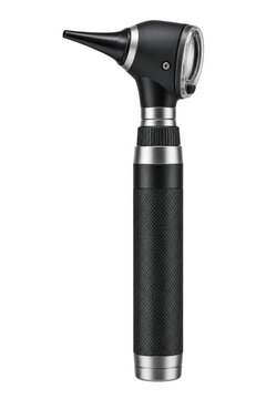 Medical handheld otoscope isolated on black background