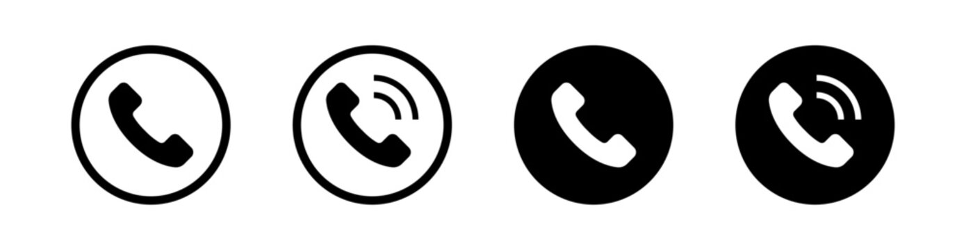 Phone call icon set black circle