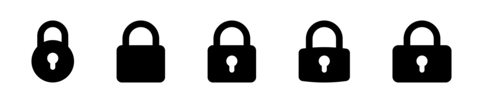 Padlock icon set black security collection
