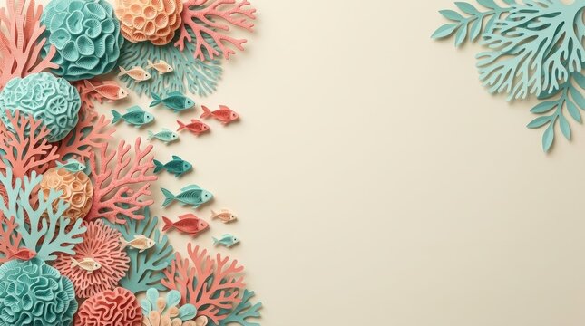 Underwater scene paper craft soft diffused lighting vector illustration