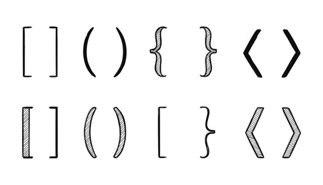 Collection of hand drawn bracket symbols on a white background