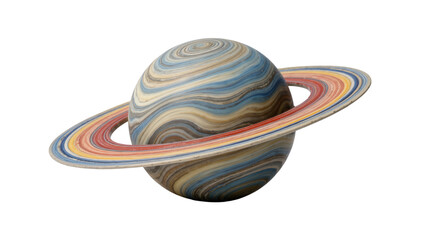 Multicolor swirled planet with rings, isolated on transparent background © Giulia
