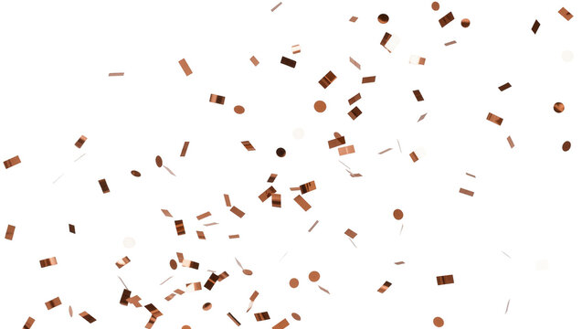 Scattered rose gold confetti pieces, isolated on transparent background