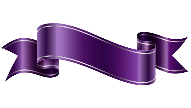 Shiny purple ribbon with silver trim, isolated on transparent background