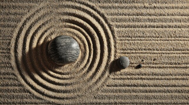 Circular zen sand pattern background for mindfulness and meditation concept