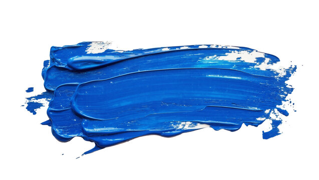 Thick blue oil paint stroke with visible texture, isolated on transparent background