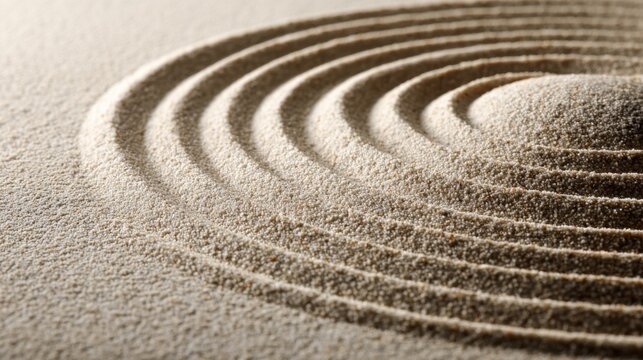 Circular zen sand pattern background for mindfulness and meditation concept