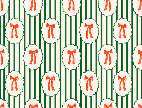 Seamless pattern with red bow.  Christmas gift wrapping paper. Vector