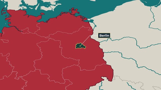 Animated map of Berlin, Germany, highlighting the federal state boundary and location within Germany. Useful for geography, education, regional analysis, news, documentary and European content
