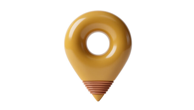 Yellow donut-shaped map pin marker with brown coiled base, isolated on transparent background