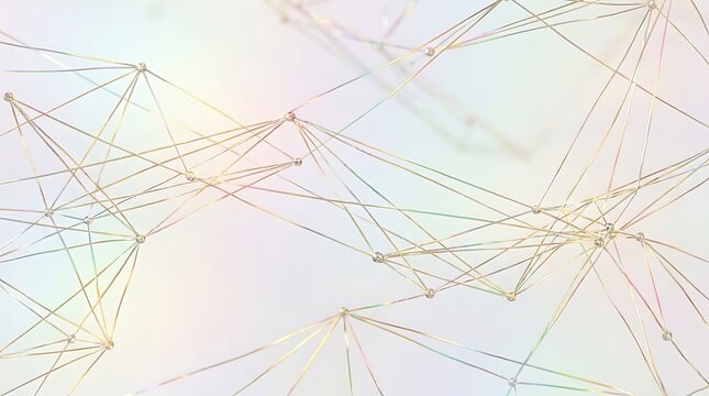 Geometric network with connected nodes and thin lines on iridescent holographic background