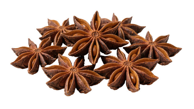Brown star anise spice pods, isolated on transparent background