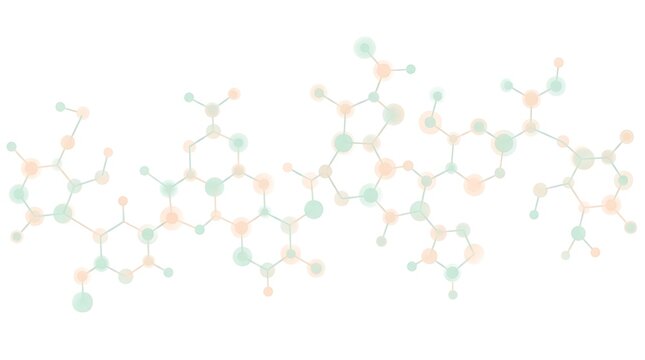 Molecular structure diagram with chemical bonds and atoms in soft pastel colors
