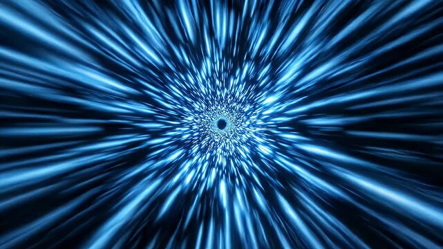 Abstract Blue Light Tunnel with Fast Motion Blur - A bright blue tunnel effect with streaks of light emanating from a central point.