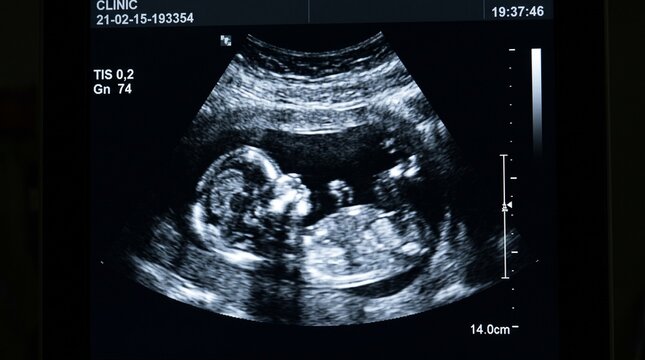Ultrasound scan of a human fetus developing inside the womb