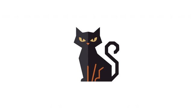 Stylized black cat creature sitting in a curious posture with golden eyes for various festive seasonal projects including autumn holidays and mysterious themes representing feline pet animal