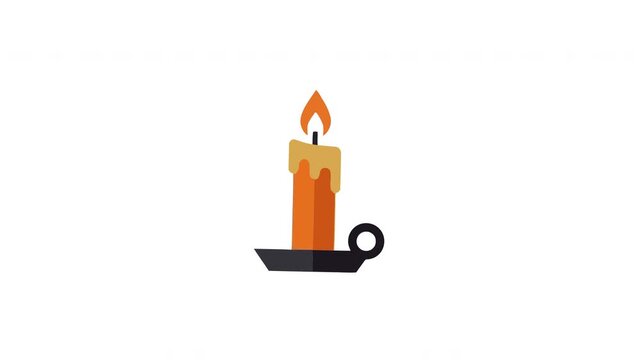 A burning orange wax taper held inside a vintage metal holder that represents comfort peace relaxation and spirituality for home decor concepts displayed during a celebration or festive holiday
