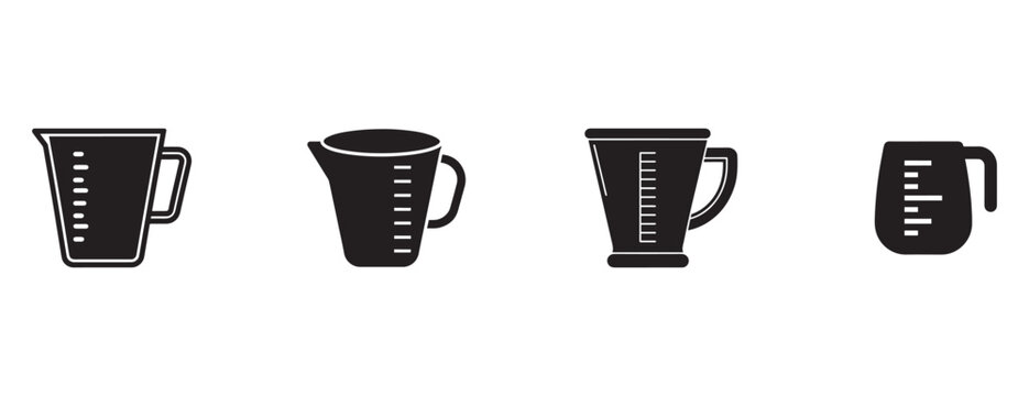 measuring cups with handles and measurement markings on them in black silhouette on white background
