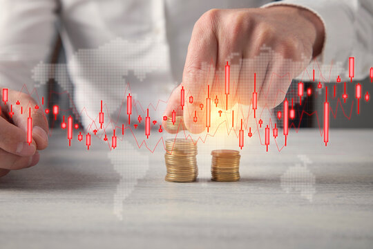 Trader with a graphs. Loss money. Crisis