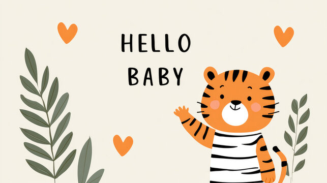 baby birth greeting card with cute tiger illustration