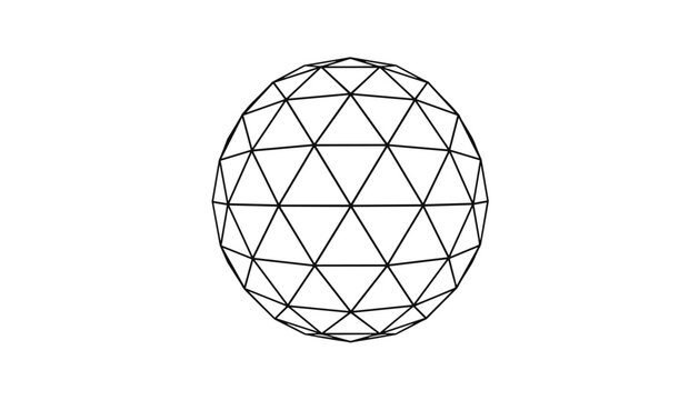 Geometric geodesic sphere wireframe structure composed of interconnected triangles and polygons on a pure white background.