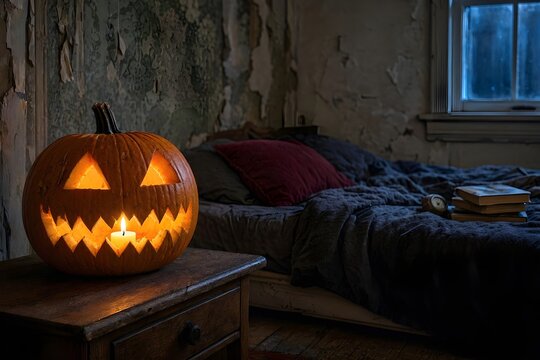 zucca di holloween in una casa
